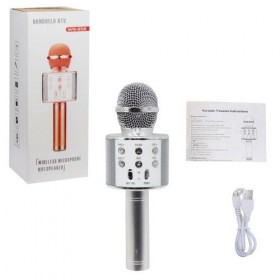 Уцінка. Бездротовий мікрофон караоке, bluetooth, USB, колонка Срібний коли включений блютуз, тихий звук у мікрофоні