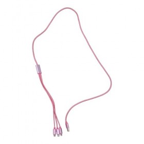 Кабель тканинний 3 в 1, MicroUSB, Type-C та Lightning (рожевий) Кабель тканинний 3 в 1, MicroUSB, Type-C та Lightning (рожевий)