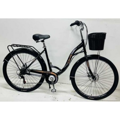 Велосипед міський Corso «Liberty» 28’’ дюймів + КОШИK, ЧОРНИЙ, сталева рама 20``, Shimano 7 швидкостей, корзина, багажник