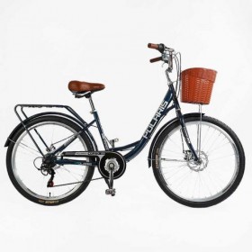 Велосипед міський Corso «Polaris» 26`` PS-12833 + КОШИК СИНІЙ сталева рама 16.5``, Shimano 7 швидкостей, корзина, багажник Велосипед міський Corso «Polaris» 26`` PS-12833 + КОШИК СИНІЙ сталева рама 16.5``, Shimano 7 швидкостей, корзина, багажник