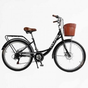 Велосипед міський Corso «Polaris» 26`` PS-80110 + КОШИК ЧОРНИЙ сталева рама 16.5``, Shimano 7 швидкостей, корзина, багажник Велосипед міський Corso «Polaris» 26`` PS-80110 + КОШИК ЧОРНИЙ сталева рама 16.5``, Shimano 7 швидкостей, корзина, багажник